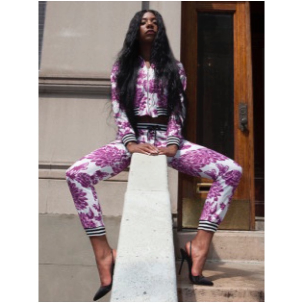 Married To The Mob Floral Crop Jacket and joggers